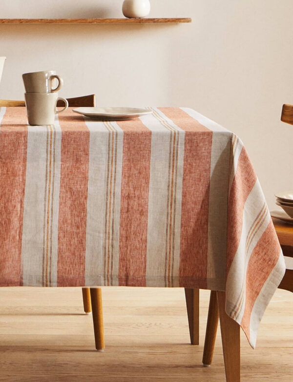 Big Striped Linen Tablecloth